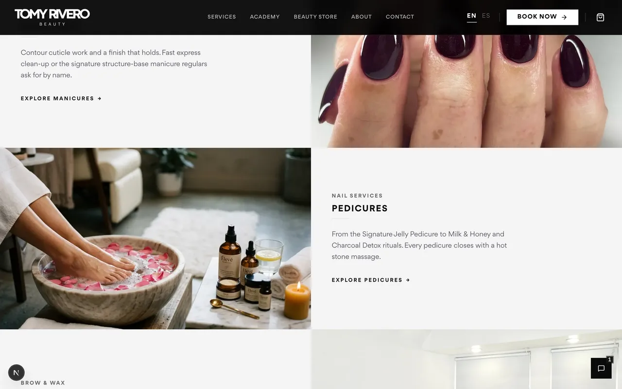A section of the Tomy Rivero Beauty website