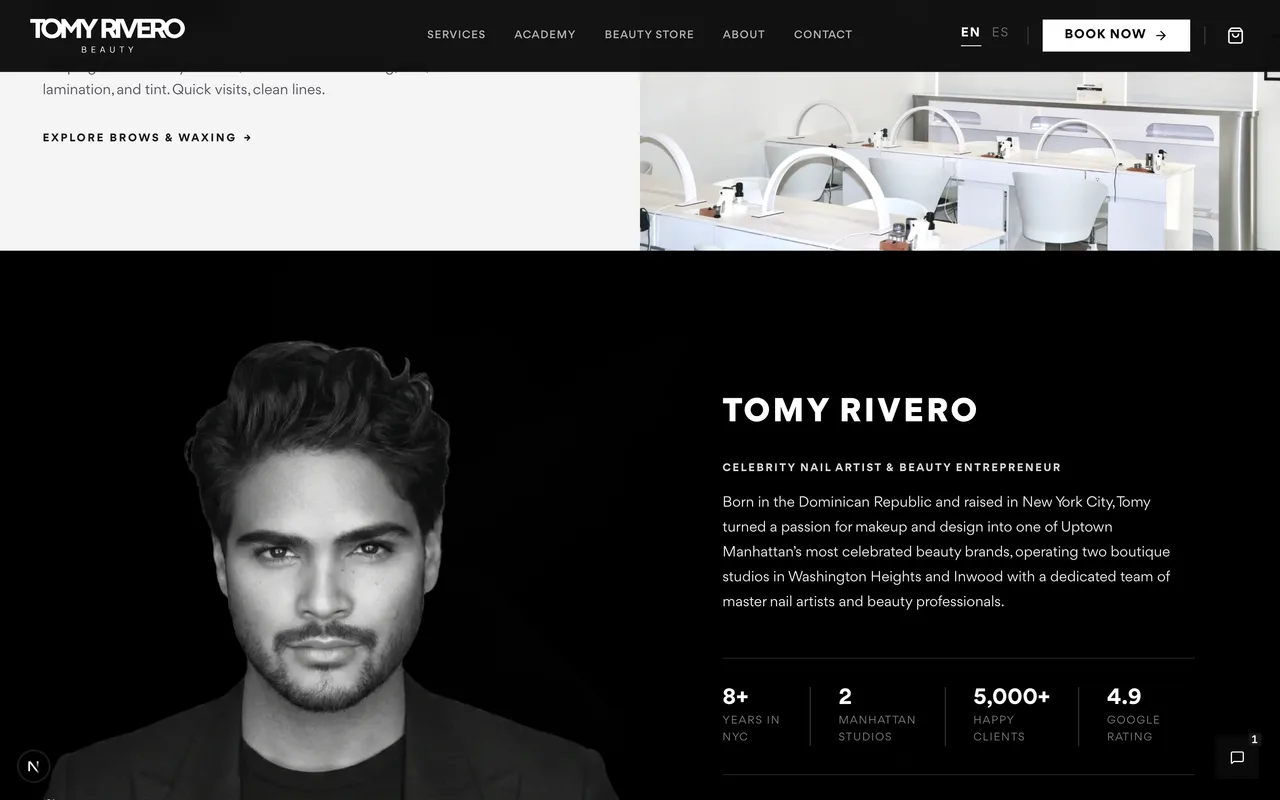 A section of the Tomy Rivero Beauty website