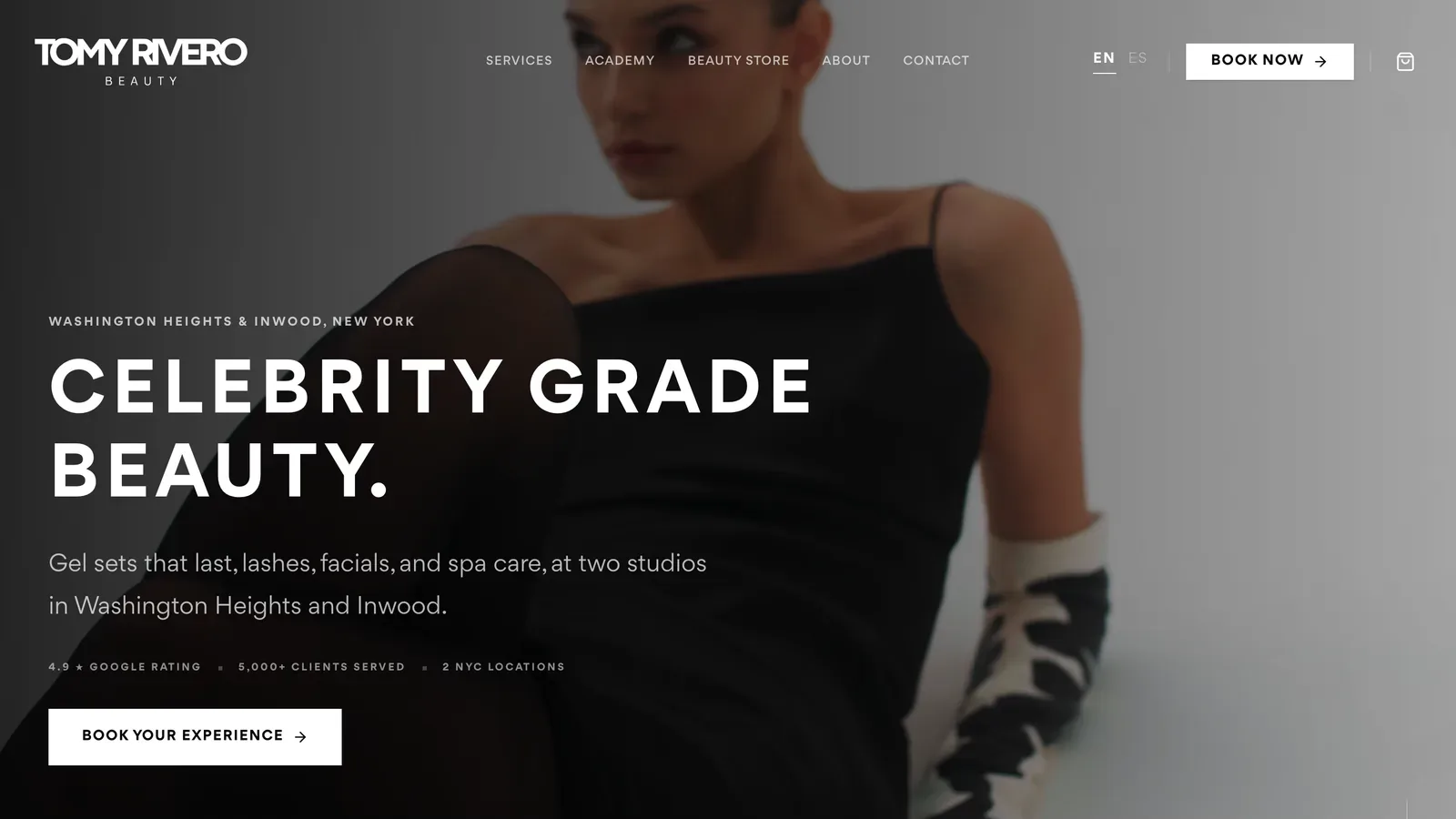 Tomy Rivero Beauty website homepage on desktop