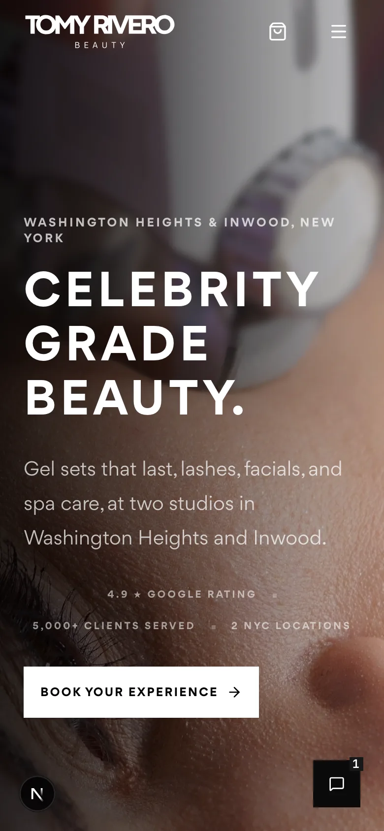 Tomy Rivero Beauty website homepage on a mobile screen