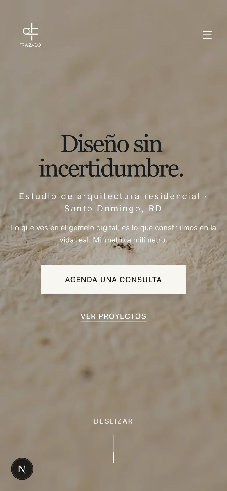 Trazado website homepage on a mobile screen