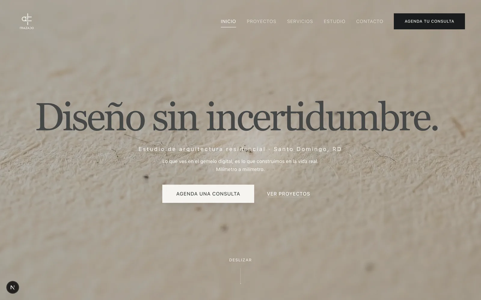 Trazado architecture studio website homepage on desktop